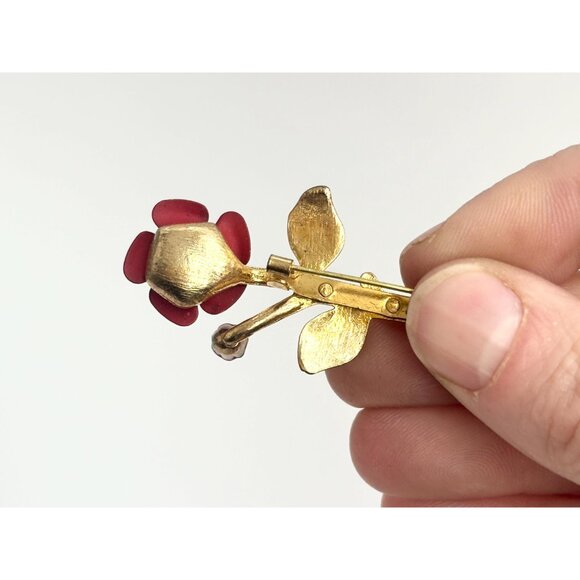 Blooming Red Rosebud Vintage Floral Costume Jewelry Brooch | Lapel Pin - Picture 10 of 10